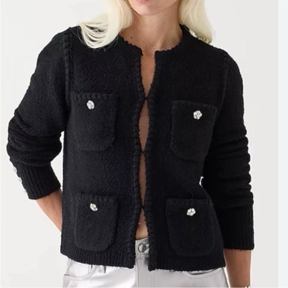 J. Crew Black Odette Wool Sweater with Jewel Buttons Size Small